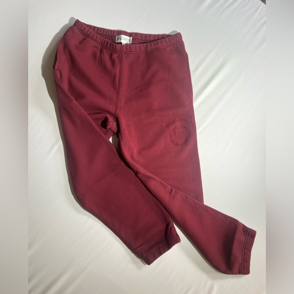Hotel Wildfox 100% Cotton Chocolate Maroon Red Embroidered Sweatpants Size L